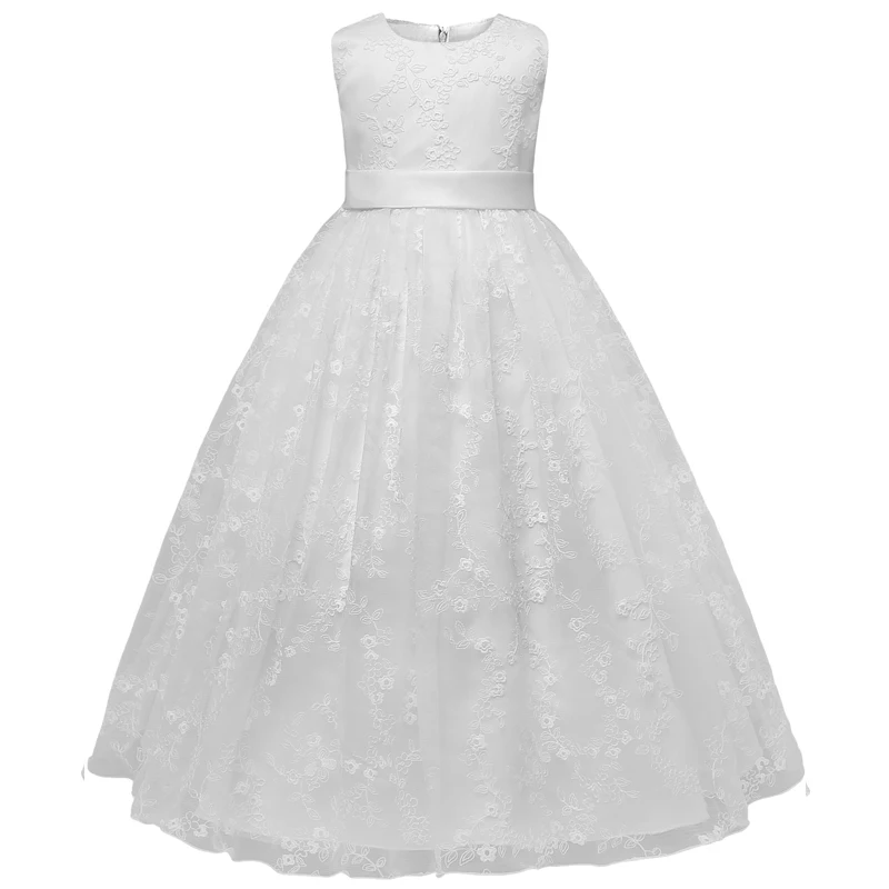 Белое кружевное платье с цветочным узором для девочек детское свадебное вечернее длинное платье принцессы для девочек, зимняя праздничная одежда размер от 4 до 10 лет