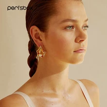Peri'sBox золотые металлические сложенные серьги-гвоздики стильные витые цветочные серьги-гвоздики большие барочные жемчужные Эффектные серьги для женщин