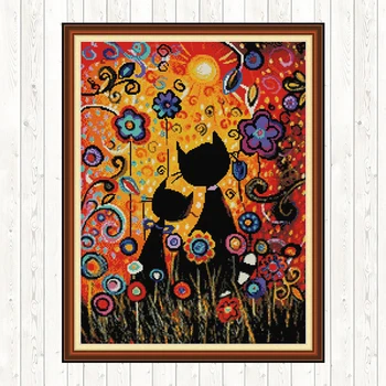 

Gouache Cat Handmade Cross Stitch Embroidery Kits DIY Needlework DMC Cotton Thread Printed Canvas 14CT 11CT Counted and Stamped
