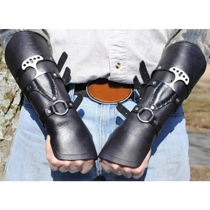 Medieval Steampunk Men's Armguard Retro Rivet Buckle Flying Knife Cover Gauntlets Halloween Cosplay Archer Handguard Accessories |