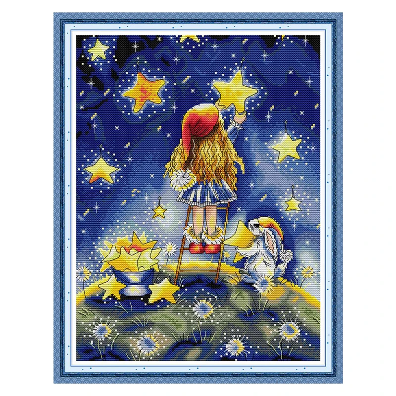 Girl Who Picks the Stars DIY Pattern Joy Sunday Counting Cross Stitch Kit Household Decoration Needlework | Дом и сад