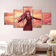 5 шт. HD Аниме девушка картина Zero Two DARLING In The FRANXX Comics Art Настенный декор Paintigns для девочек Декор для спальни