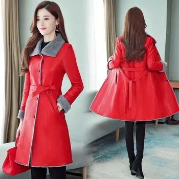 

Large size women's leather plus velvet thick winter clothing Haining long paragraph fur female leather jacket tide