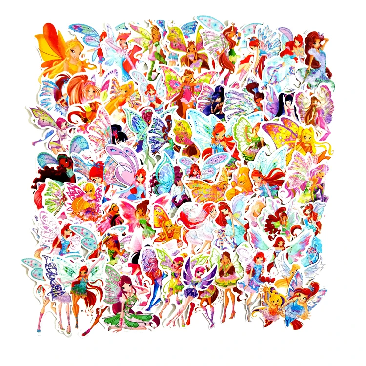 

70Pcs Italian Cartoon Winx Club Butterfly Fairy Prin Car Sticker For Snowboard Luggage Bicycle Laptop Car Decoration Stickers