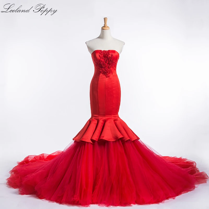 

Vestido de Noiva Women's 2 in 1 Mermaid Wedding Dresses 2019 Strapless Crystal Beaded Floor Length Bridal Gowns Detachable Train