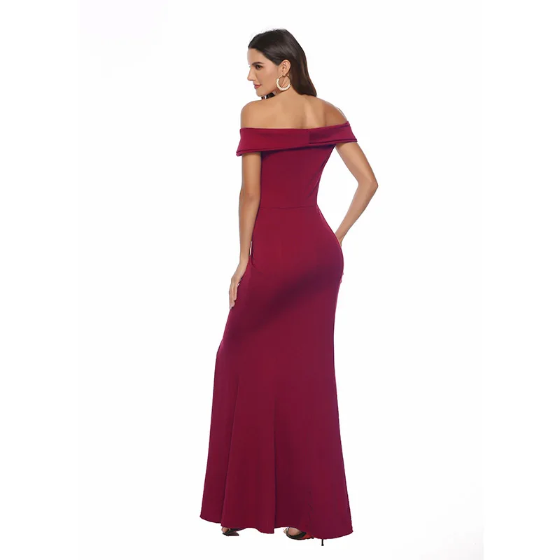 Off Shoulder Bridesmaid Dress Elegant Party Dress Slit Pink Long Maxi Dress Sexy Vestido de Fiesta Robe de Soiree YSM-5175