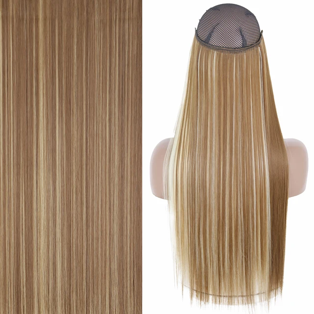 Synthetic No Clip Invisible Wire Hair Extensions Straight Natural Black Blonde One Piece False Hairpiece Halo Hair Extension Z-6h613