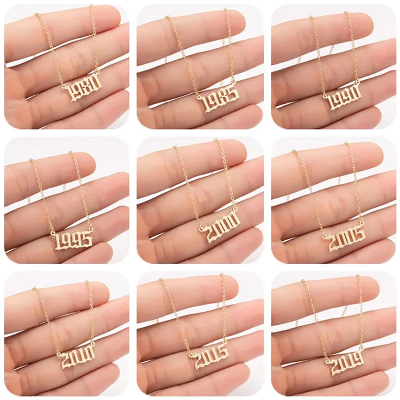 Free Shipping Trendy Year Number Pendant Necklace From 1980 to 2019 Stainless Steel Chain Choker Special Jewelry Gift | Украшения и