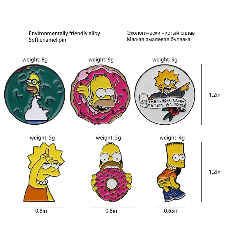Серия Симпсонов эмалированная брошь Юмористическая анимация Симпсон нагрудные булавки Монстр пончик значки модный подарок для фанатов ювелирные изделия