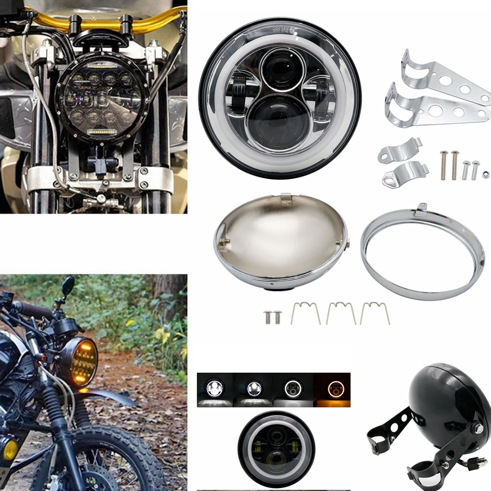 

7'' led Projector headlights H4 Driving lights 7 inch Housing bucket DRL Amber Turn Signal Lights Motorcycle for 7" headlamp