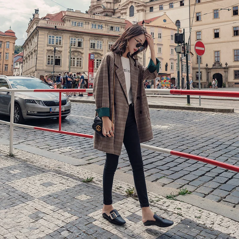 

Photo Shoot CHIC Plaid Small Suit Coat Women's Loose-Fit 2019 Spring And Autumn New Style Online Celebrity Korean-style Retro IN