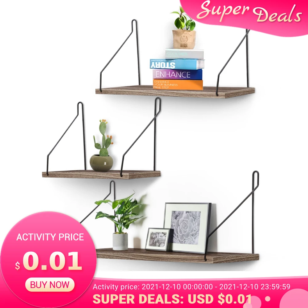 『Cheap!!!』- 3PCS/set Wall Mounted Floating Shelves Set of 3 Rustic
Wood Wall Storage Shelves Storage Rack Solid Wood Shelves for Home Decor