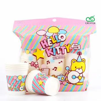 

GRUITER Paper Cups Hello Kitty Cartoon Disposable Coffee Cup Disposable Paper Cup Eco Friendly Tea Cups Drinking Cup 200ML 60x