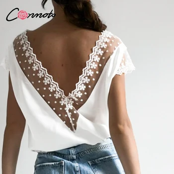 

Conmoto patchwork embroidery summer camis women club streetwear camis sexy backless mesh dot camis plus size tops oversize shirt