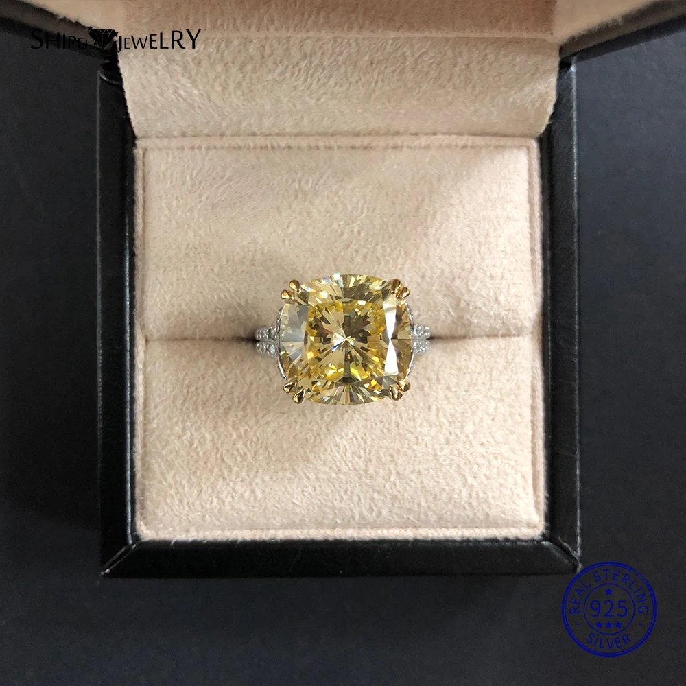 Shipei натуральное квадратное белое кольцо с розовым сапфиром стерлингового серебра 925 сапфировые кольца белое золото для женщин мужчин Свадебный коctail - Цвет камня: Цвет: желтый