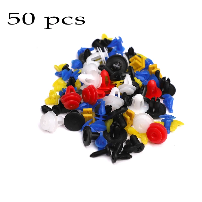 50 Pcs 100 шт смешанный автомобильный бампер, крепеж для автомобиля, фиксатор, крепеж, заклепка, дверная панель, крыло, лайнер, универсальный, подходит для toyota Honda - Название цвета: 50 Pcs