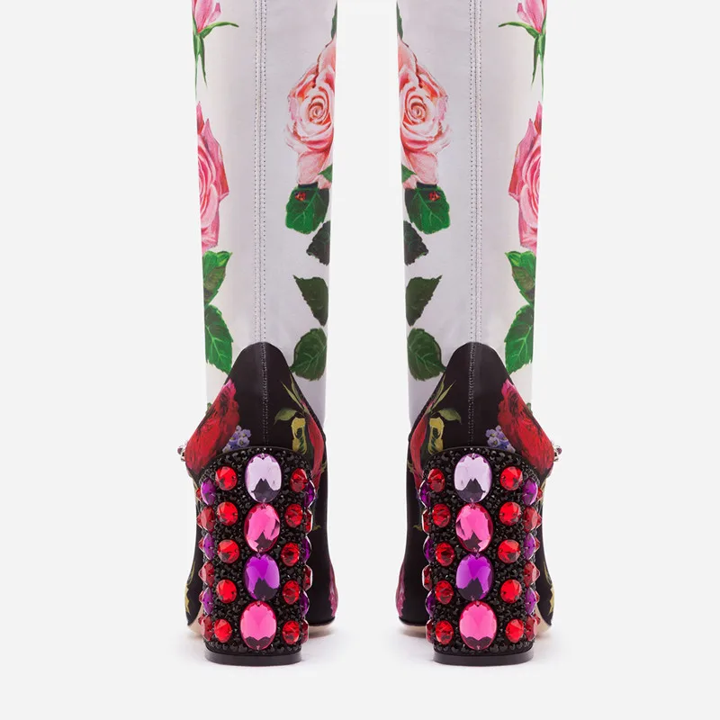 Женская обувь милые женские ботинки с круглым носком на квадратном каблуке 10 см, украшенные кристаллами, с удобной стелькой, Размеры 35-43