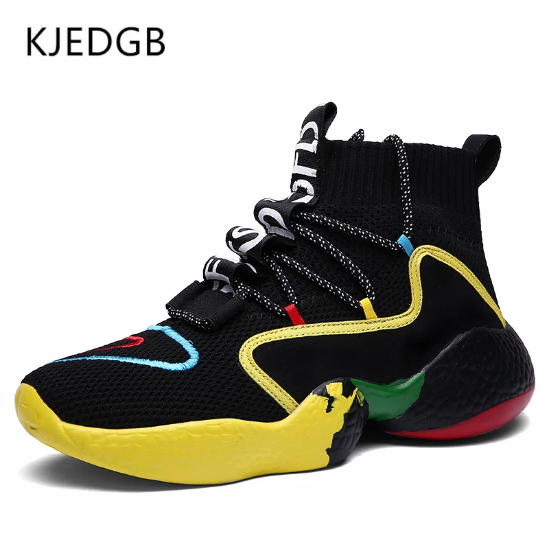 KJEDGB сверхлегкие мужские кроссовки с высоким берцем, дышащая обувь, модная удобная мужская повседневная обувь, большие размеры 39-48 - Цвет: Black Yellow