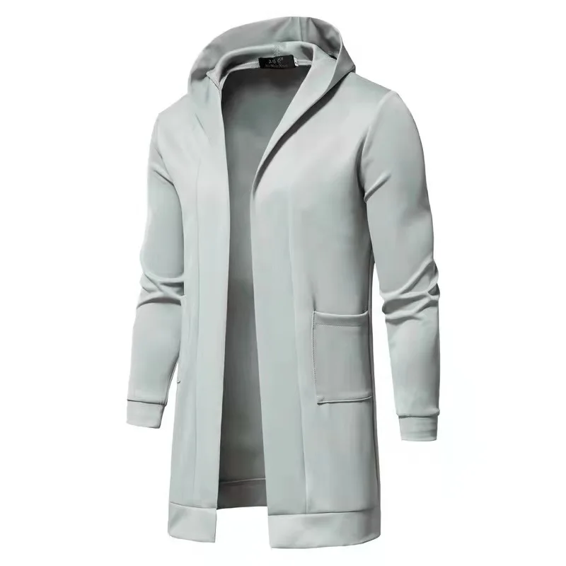 Fashion Men Solid Long Sleeve Hooded Vintage Hip Hop Mid-length Cardigan Windbreaker Jacket Outwear Male Cloak Coat Streetwear | Мужская