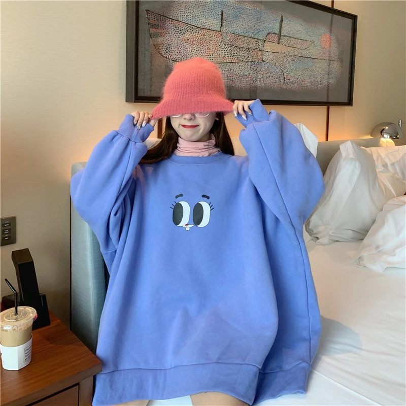 cartoon Sweatshirts ladies long sleeve hoodies and pullover o-neck plus size fall autumn nwinter Women's Clothing hot hipster
