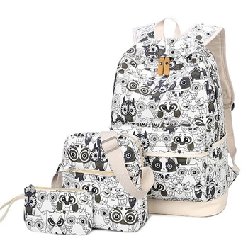 

3pcs/Set Backpack Women bag Animal Owl Printing school Backpacks Canvas School Bags for Teenage girls Bagpack Backbag mochila