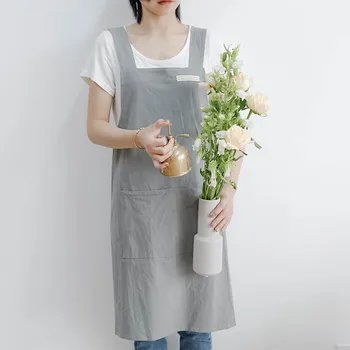 

Fashion Adjustable Apron Simple Cotton And Linen Grey Apron Waiter Green Bake Pink Hotel Apron Adult For Colors Solid