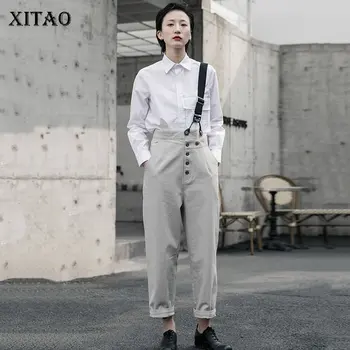 

XITAO Vintage Fashion New Pants Fashion Women 2020 Spring Elegant Goddess Fan Pocket Straight Casual Ankle Length Pants DMY3271