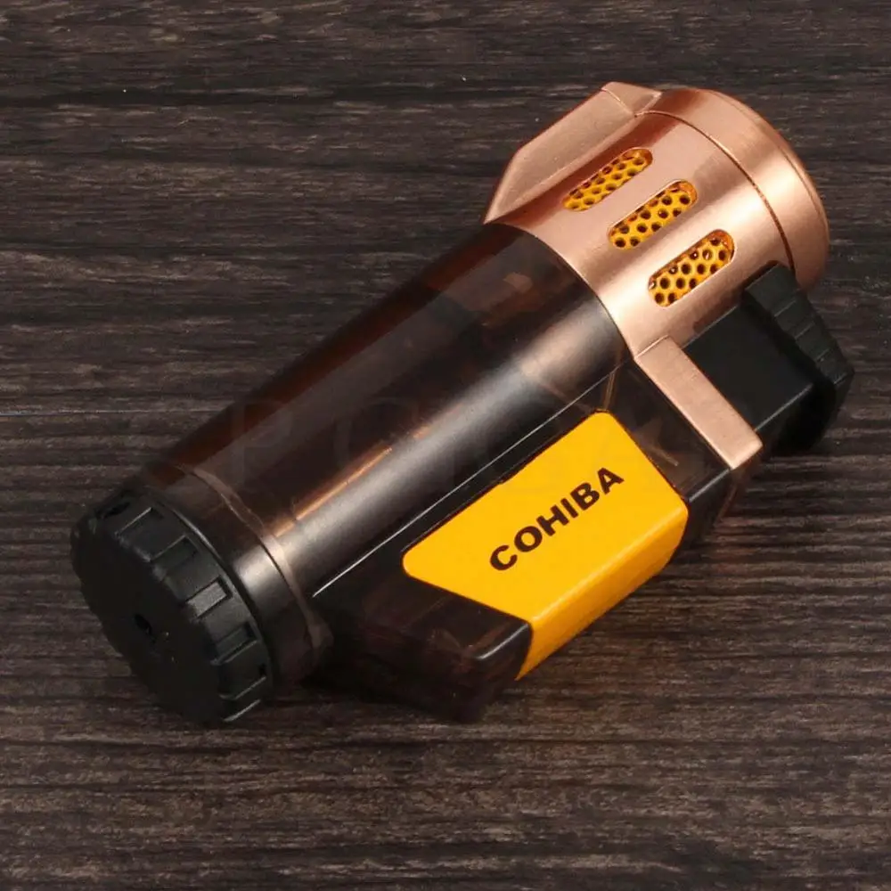 COHIBA 3 струйная зажигалка с горелкой Winproof пластиковые зажигалки бутан карманный металлический прикуриватель для мужчин аксессуары для сигар