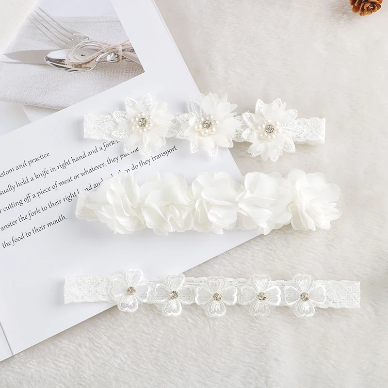 Baby-Stirnband mit Blumen und Schleifen, Kronen-Haarband, Schleifenknoten, Niedliche Kopfbedeckung für Mädchen, Foto-Requisite, 3 Stück/Set