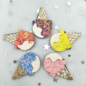 

10Pcs/Lot 26*42mm Felt Ice cream Glitter Rainbow Patches Applique Crafts for Children Headwear Hair clip Accessorie and Garment