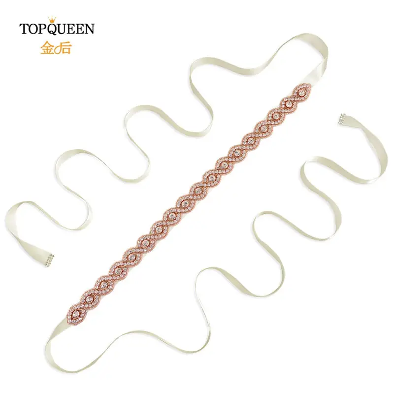 ivory TOPQUEEN, S28-RG, розовое золото, Свадебный ремень, размеры, Маленькие стразы, тонкий пояс с кристаллами и бисером, Свадебные ремни, женский пояс с бисером - Цвет: ivory