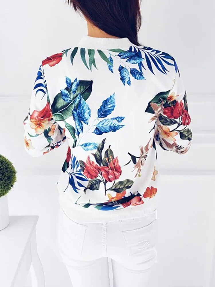 Most effective Adogirl Floral Print Women Baseball Jacket S-8XL Front Zipper Long Sleeve Slim Coat