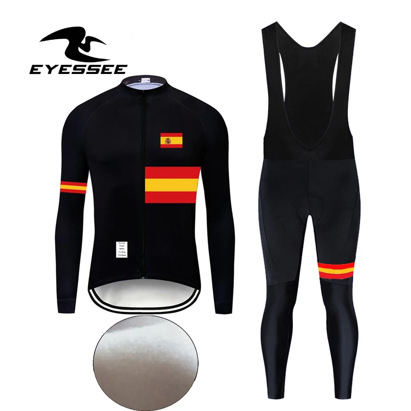 

Eyessee Men's Cycling Jersey Set 2019 Pro Team Winter Cycling Set Thermal Fleece Spain Cycling Clothing Maillot Ropa Ciclismo