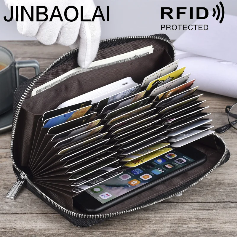 

Jinbaolai Large Capacity Long Credit Wallet RFID Multi-Function Men and Women Multi-Card Organ Genuine Leather Card Bag Wallet