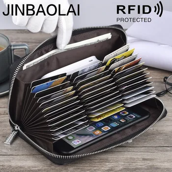 

Jinbaolai Large Capacity Long Credit Wallet RFID Multi-Function Men and Women Multi-Card Organ Genuine Leather Card Bag Wallet