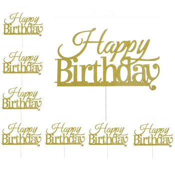 

10pcs Cake Decoration Gold Happy Birthday Cake Topper Bling Sparkle Girl`s Birthday Dessert Decor Cake Decorating Supplies