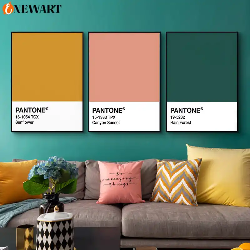 Pantone Poster De Decoracion De Pared Para El Hogar Pintura En Lienzo Moderna De Color Rosa Amarillo Y Verde Para Sala De Estar Diseno Decorativo Para El Hogar Pintura Y Caligrafia Aliexpress
