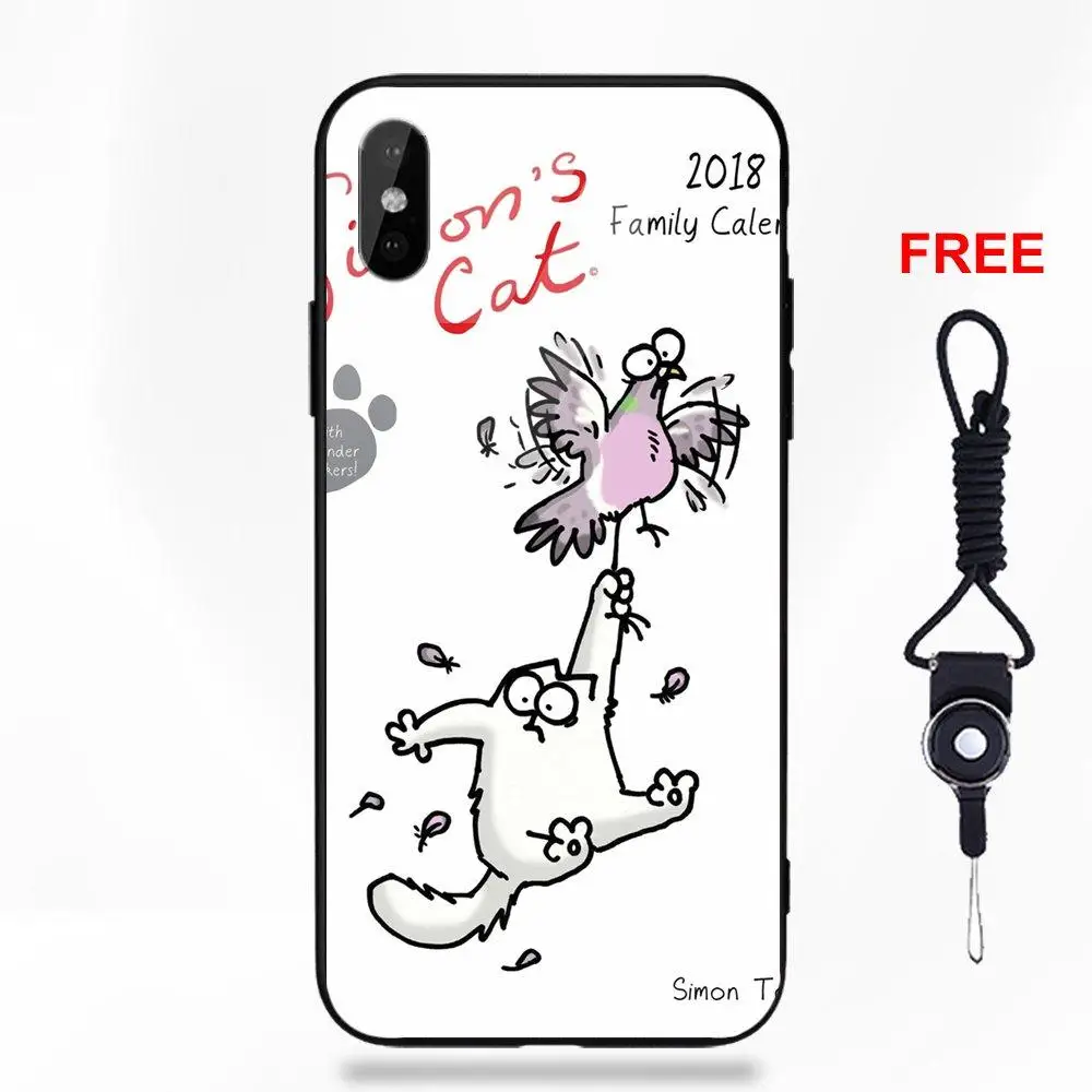 Силиконовый ТПУ оправа закаленное стекло Чехлы для Apple iPhone 5 5C 5S SE 6 6S 7 8 Plus X XS Max XR Забавный Милый Белый Кот Саймона
