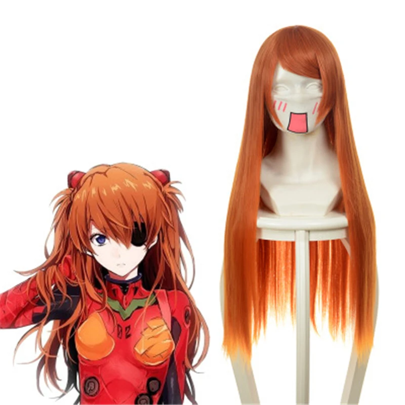 

EVA Asuka Langley Soryu Cosplay Wigs 80cm Long Straight Gold Orange Heat Resistant Synthetic Hair Role Play Costume Wig