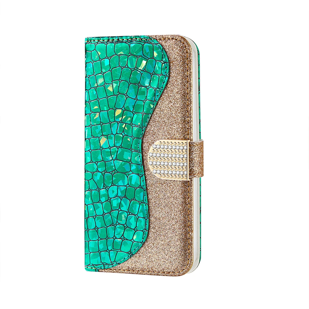 Чехол для телефона huawei P20 20 Lite P30 30 Pro Nova 3i Y6 Honor 7A 8A Flash Bling чехол Роскошный кожаный бумажник для карт откидная крышка - Цвет: Зеленый