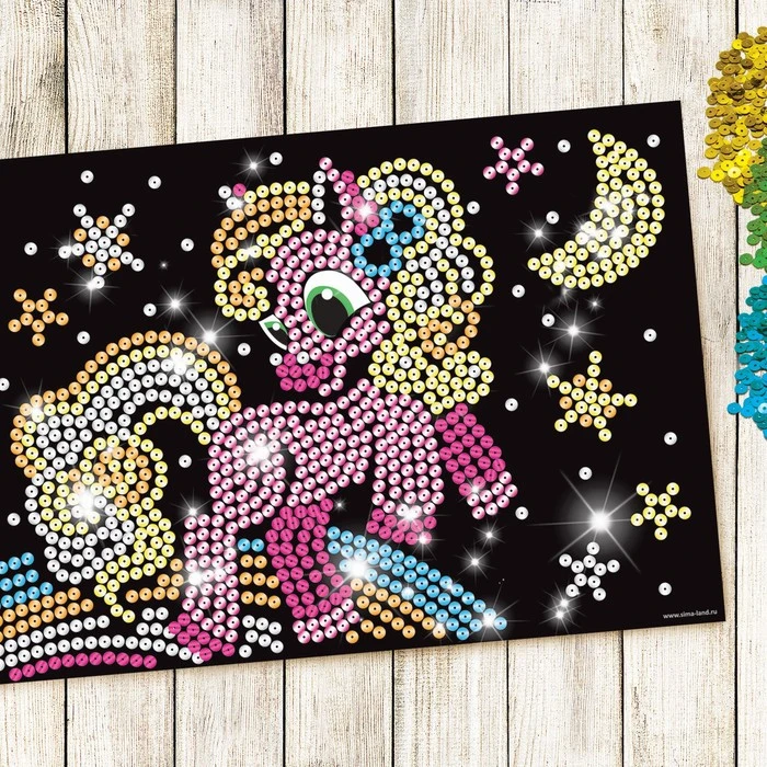 Набор для творчества. Аппликация пайетками с клеевым слоем Пони 21 × 30 см | Дом и