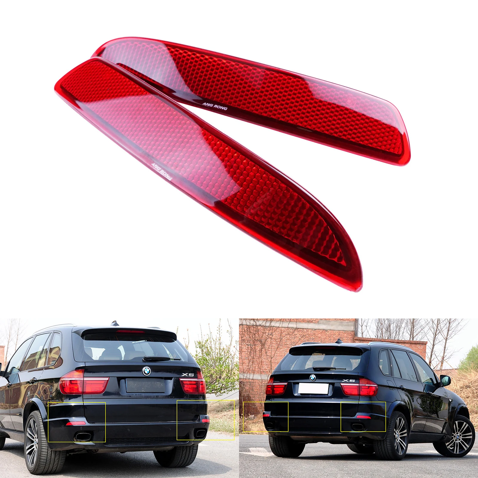 ANGRONG Red Lens Rear Bumper Reflector No Light L+R Pair For BMW X5 E70 2006-2013