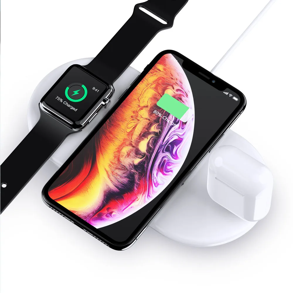 FLOVEME 7,5 W QI стойка для зарядного устройства для Airpods Зарядка телефона для iPhone XS XR X samsung 3 в 1 Беспроводное зарядное устройство для Apple Watch - Тип штекера: White