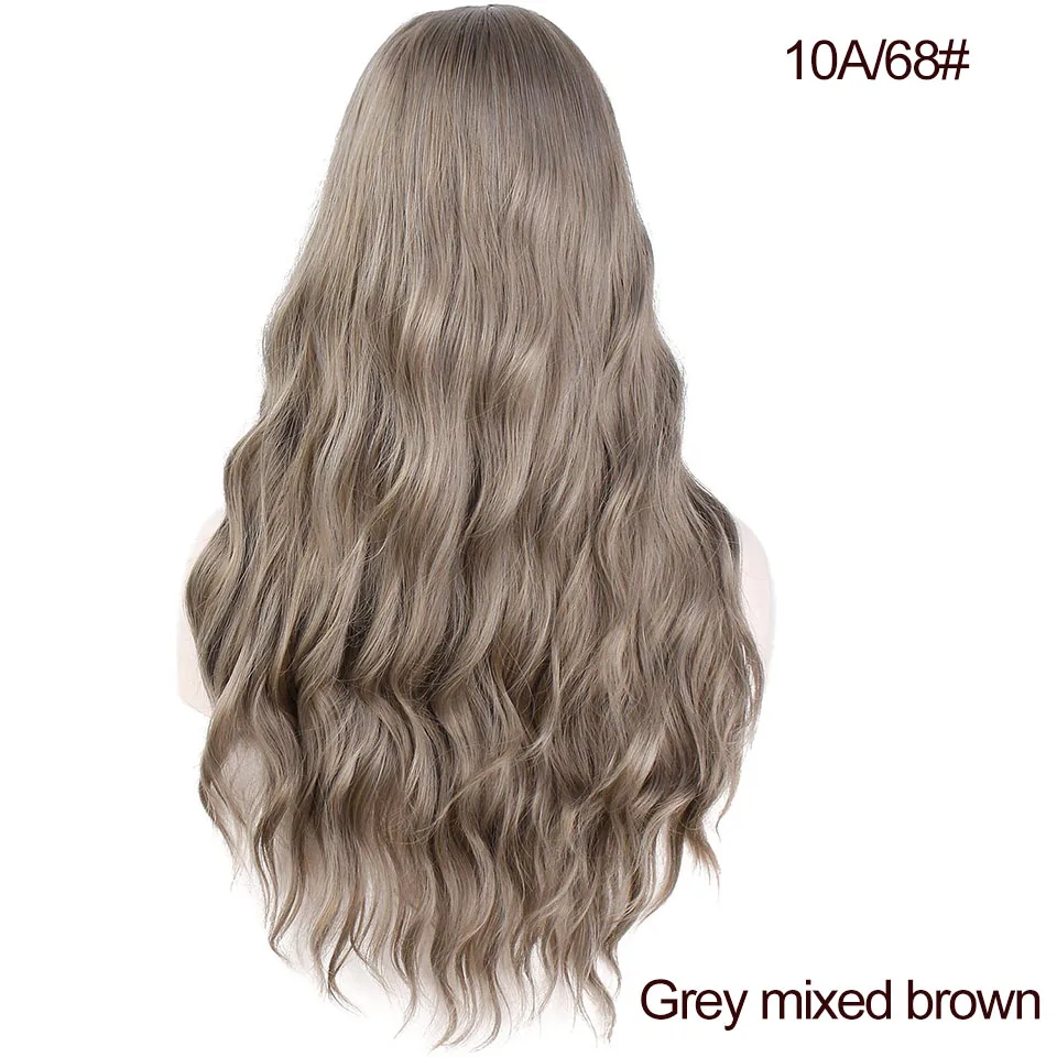AISIBEAUTY длинные волнистые женские парики синтеические черные/розовые/красные/коричневые парики с челкой термостойкие волокна парики для афиканских американских - Color: 10A-68