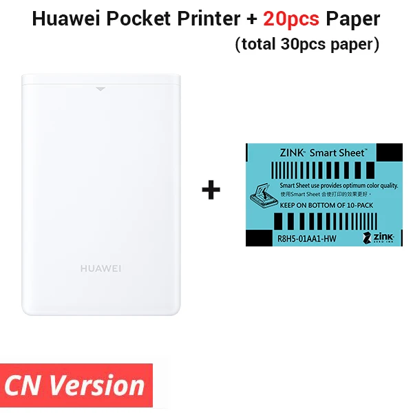 CN add 20 paper Huawei фото Карманный принтер мини AR портативный фотопринтер DIY для смартфонов Xiaomi huawei Bluetooth 4,1 300 точек/дюйм принтер 500 мАч - Цвет: CN add 20 paper