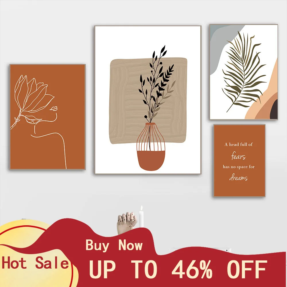 

Boho Wall Paintings Abstract Flower Leaves Prints Women Body Line Drawing Art Painting Quotes Posters Modern Home Decoration