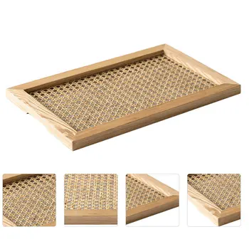 

1Pc Household Decorative Creative Food Tray Wood Tray Tea Plate Weaving Tray for Party