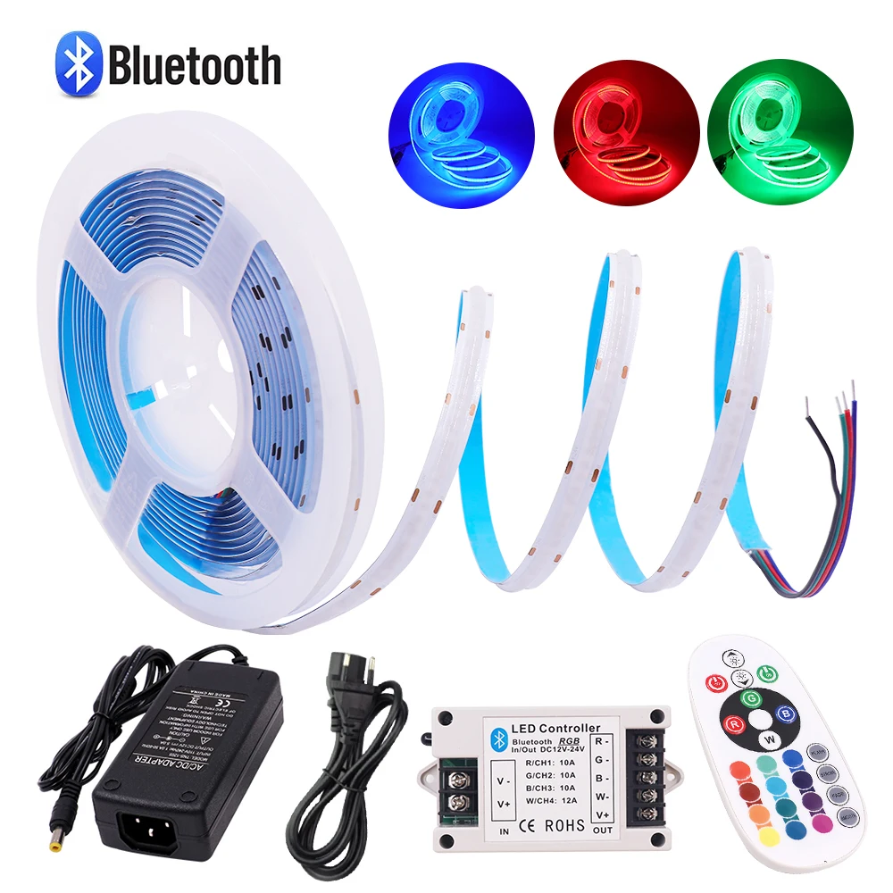 

12V 24V COB LED Strip Bluetooth RGB FOB Ribbon Flexible Luces Led 756 768 LEDs High Density Tape Diode Led Light Bar with Remote