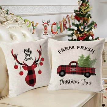 

4PCS 45*45 Christmas Cushion Cover Linen Pillow Case For Bedroom And Living Room Home Decoration Without Pillow Insert