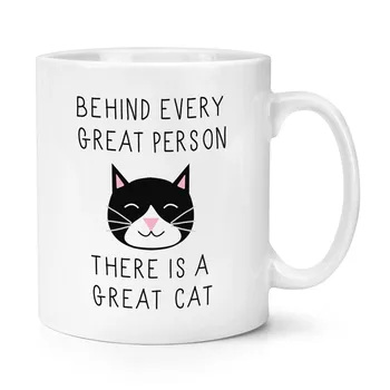 

Behind Every Great Person Is A Great Cat 10oz Mug Crazy Cat Lady Funny Ceramic Coffee Mug Tea Cup